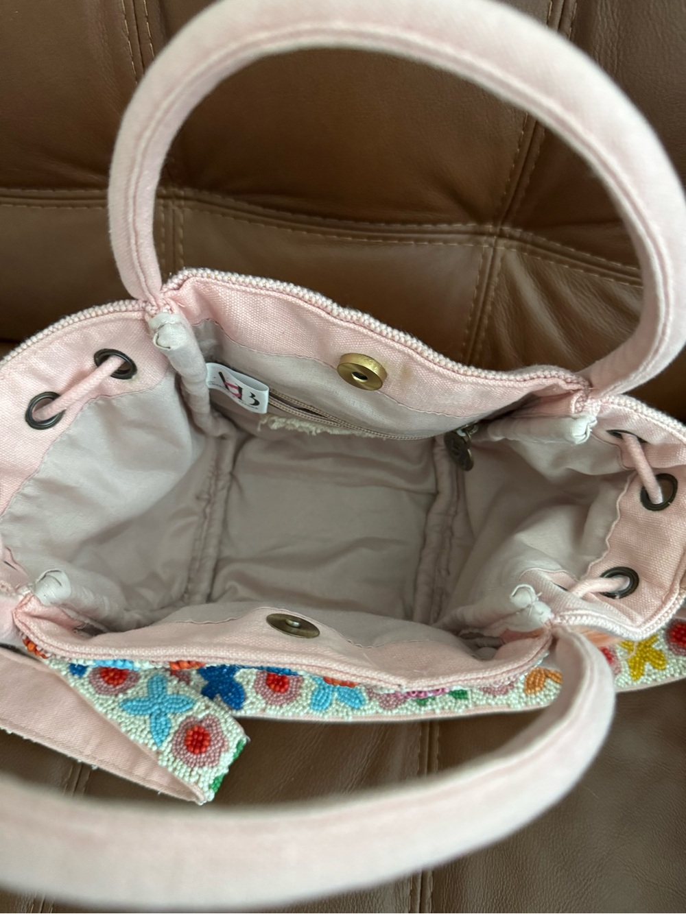 America & Beyond Pink Beaded Floral Crossbody Tote - Multi-Color Embroidery - Picture 4 of 4